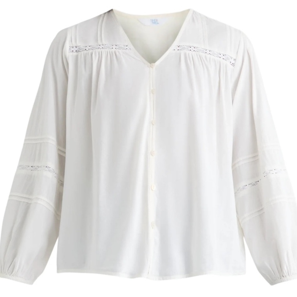 Time and Tru Women's Lace Inset Blouse with Long Sleeves
